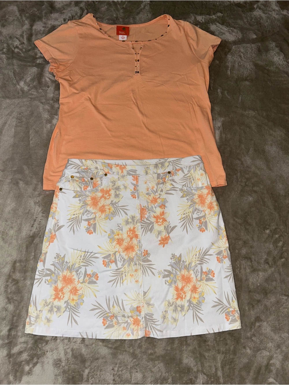 hearts of palm Peach Studded Tee and Skirt Set M/6